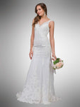 Sexy V-neck Beaded Open-Back V Back Sheath Mermaid Lace Tank Natural Waistline Sheath Dress/Wedding Dress