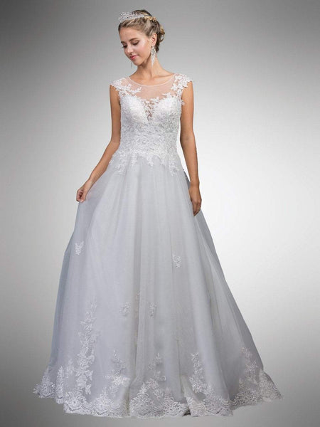 Sophisticated Floor Length Plunging Neck Sweetheart Illusion Jeweled Cutout Applique Tiered Natural Waistline Lace Trim Floral Print Cap Sleeves Wedding Dress with a Brush/Sweep Train With Rhinestones