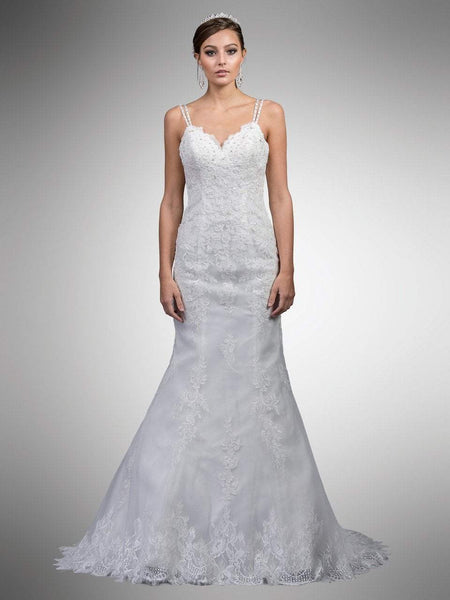 Sleeveless Sweetheart Button Closure Fitted Beaded Mermaid Natural Waistline Lace Wedding Dress with a Brush/Sweep Train