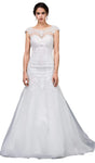Bateau Neck Sweetheart Natural Waistline V Back Applique Fitted Lace Mermaid Cap Sleeves Dress with a Brush/Sweep Train