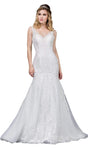 V-neck Applique V Back Fitted Sleeveless Natural Waistline Lace Mermaid Dress with a Brush/Sweep Train