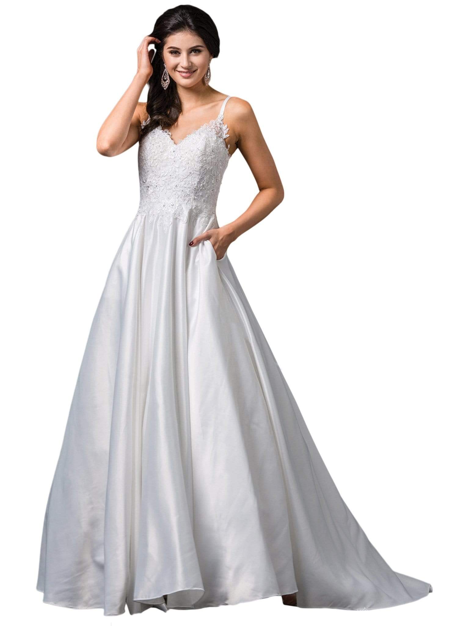 Dancing Queen Bridal - 81 Sleeveless Embellished V-neck A-line Gown
