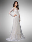 A-line Bateau Neck Sweetheart Natural Waistline Two-Toned Print Floor Length Long Sleeves Lace Beaded Fitted Sheer Button Closure Glittering Illusion Wedding Dress with a Brush/Sweep Train