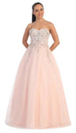 A-line Strapless Natural Waistline Polyester Beaded Floor Length Sweetheart Evening Dress/Wedding Dress