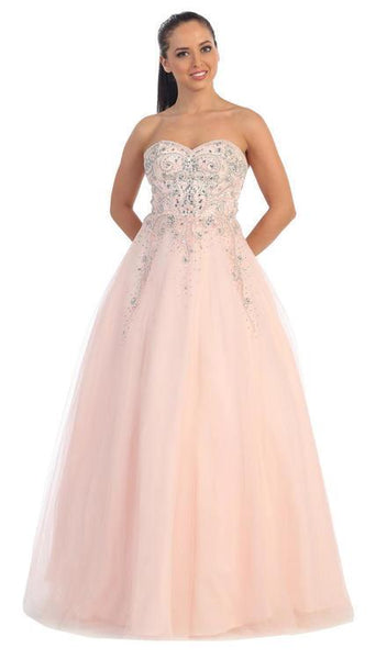 A-line Strapless Sweetheart Polyester Natural Waistline Beaded Floor Length Evening Dress/Wedding Dress