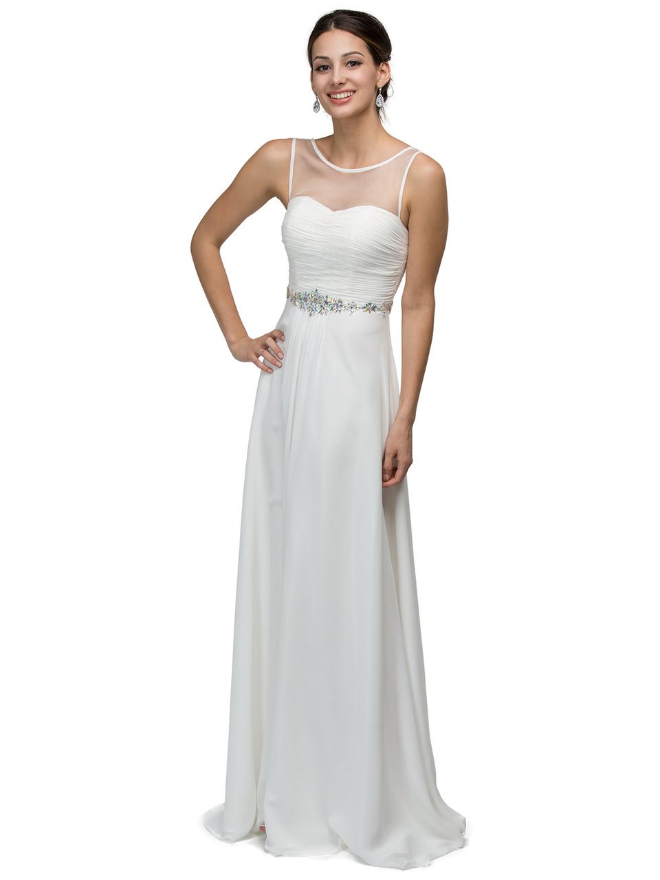 Dancing Queen Bridal - 9541 Ruched Illusion Sweetheart Jewel-banded Chiffon A-line Dress
