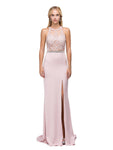 Jeweled Neck Floor Length Cutout Illusion Back Zipper Jeweled Slit Beaded Open-Back Applique Natural Waistline Sheath Sheath Dress/Prom Dress