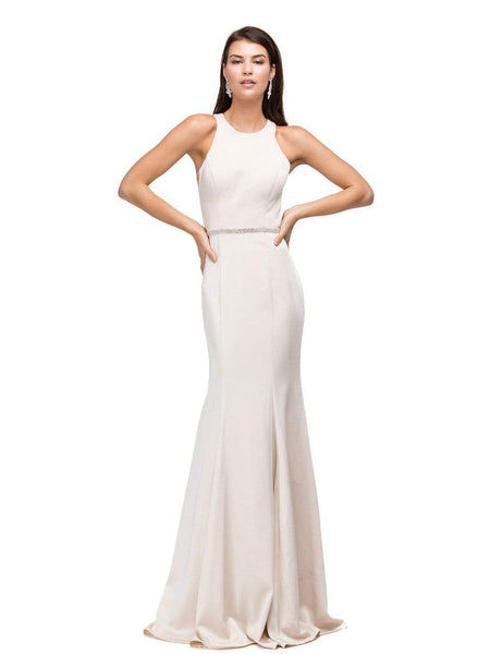 Modest Back Zipper Illusion Racerback Natural Waistline Scoop Neck Mermaid Sleeveless Prom Dress/Wedding Dress With Rhinestones