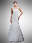 Bateau Neck Sweetheart Applique Back Zipper Belted Fitted Illusion Sheer Floor Length Cap Sleeves Lace Elasticized Natural Waistline Mermaid Wedding Dress