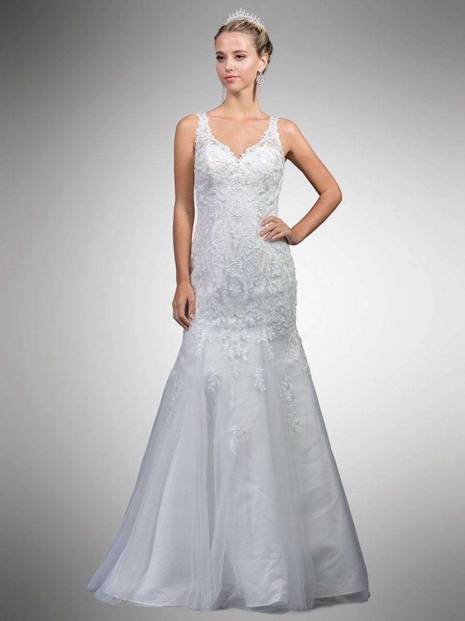 Dancing Queen Bridal - A7001 Sleeveless Beaded Lace Trumpet Gown
