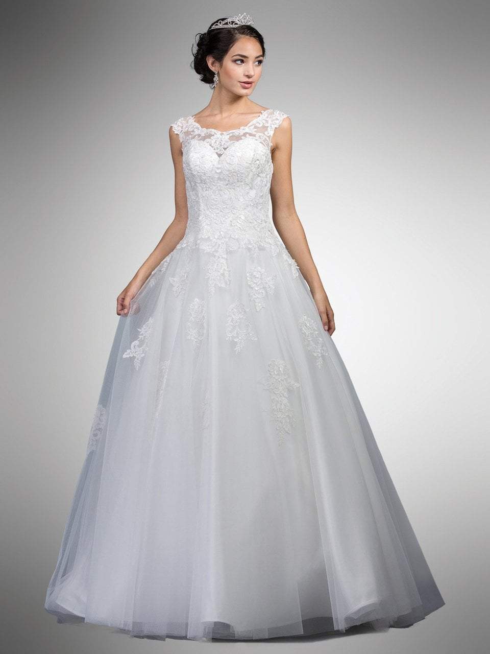 Dancing Queen Bridal - A7002 Embellished Lace Illusion Bateau Ballgown
