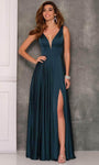 A-line V-neck Sleeveless Silk Back Zipper Fitted Sheer Slit Empire Waistline Floor Length Dress with a Brush/Sweep Train