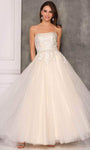 A-line Sleeveless Spaghetti Strap Open-Back Beaded Prom Dress with a Brush/Sweep Train With Pearls by Dave And Johnny