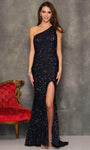 Sexy Floor Length One Shoulder Sleeveless Sheath Natural Waistline Asymmetric Open-Back Sequined Slit Sheath Dress/Prom Dress with a Brush/Sweep Train