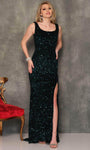 Floor Length Sleeveless Natural Waistline Back Zipper Open-Back Sequined Slit Sheath Scoop Neck Sheath Dress/Prom Dress with a Brush/Sweep Train