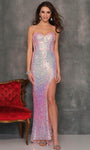 Sheath Natural Waistline Sleeveless Floor Length Open-Back Sequined Back Zipper Sheer Slit Sweetheart Sheath Dress