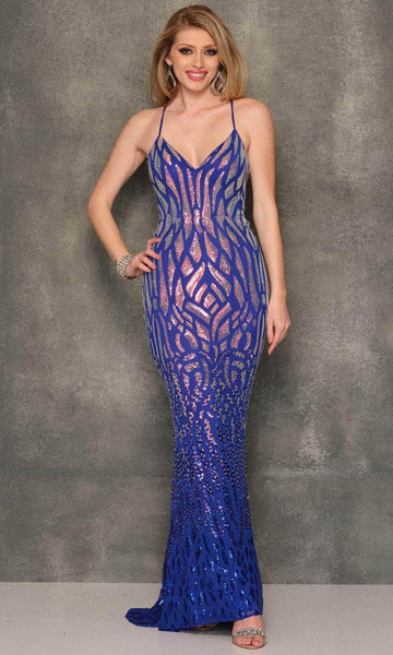 V-neck Sheath Natural Waistline Open-Back Lace-Up Back Zipper Sequined Floor Length Geometric Print Sleeveless Spaghetti Strap Sheath Dress/Prom Dress/Party Dress with a Brush/Sweep Train