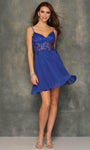 A-line V-neck Flutter Sleeves Spaghetti Strap Sheer Cutout Beaded Applique Cocktail Short Dress by Dave And Johnny