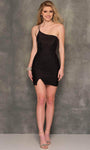 Slit Asymmetric Glittering Sheath One Shoulder Spaghetti Strap Cocktail Short Natural Waistline Sheath Dress With Rhinestones