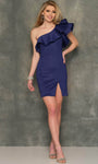 Natural Waistline Cocktail Short Sheath Fall Asymmetric Open-Back Slit Satin Sheath Dress With Ruffles