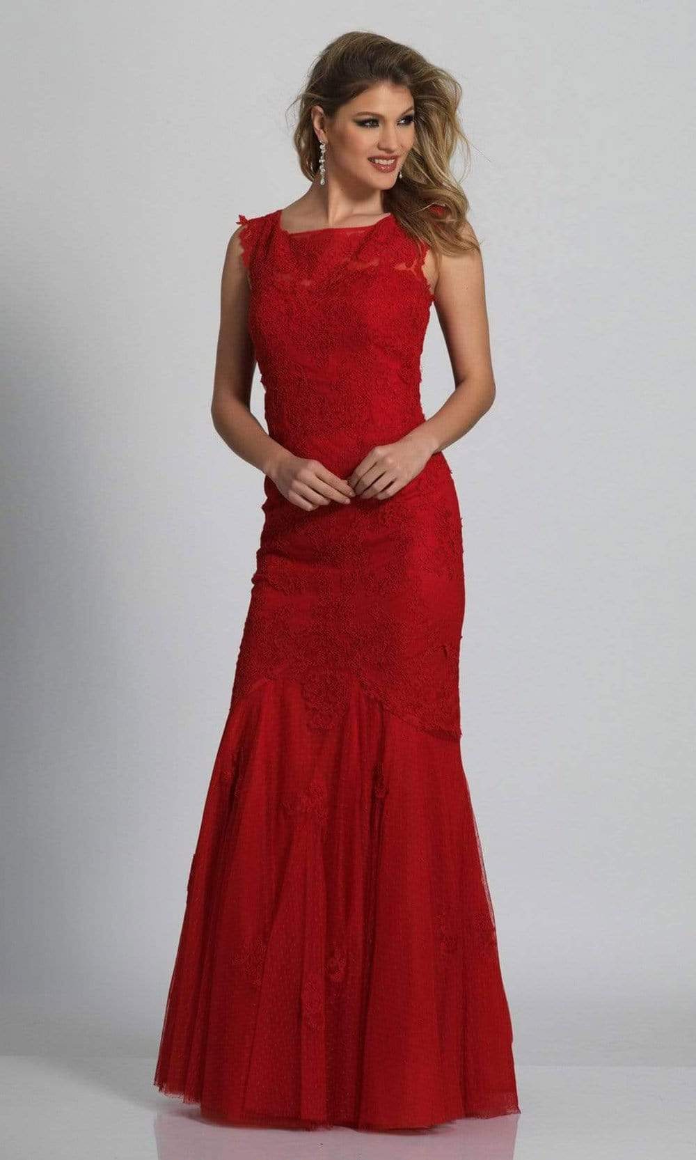 Dave & Johnny - 1937 Lace Applique Tulle Trumpet Gown
