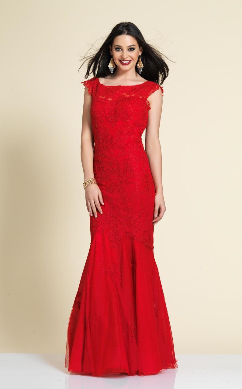 Dave & Johnny - 1937W Cap Sleeve Ornate Lace Trumpet Gown
