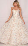 Strapless Sweetheart Fitted Back Zipper Corset Natural Waistline Floral Print Floor Length Short Ball Gown Prom Dress