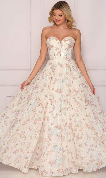 Strapless Corset Natural Waistline Sweetheart Fitted Back Zipper Floor Length Short Floral Print Ball Gown Prom Dress