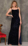 Sexy Sheath Floor Length Natural Waistline Sequined Open-Back Lace-Up Slit Sleeveless Spaghetti Strap Scoop Neck Sheath Dress/Prom Dress with a Brush/Sweep Train