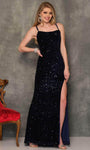 Sexy Natural Waistline Open-Back Sequined Slit Lace-Up Scoop Neck Sheath Floor Length Sleeveless Spaghetti Strap Sheath Dress/Prom Dress with a Brush/Sweep Train
