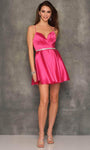 A-line Sweetheart Satin Flutter Sleeves Spaghetti Strap Pleated Beaded Lace-Up Cocktail Short Natural Waistline Dress