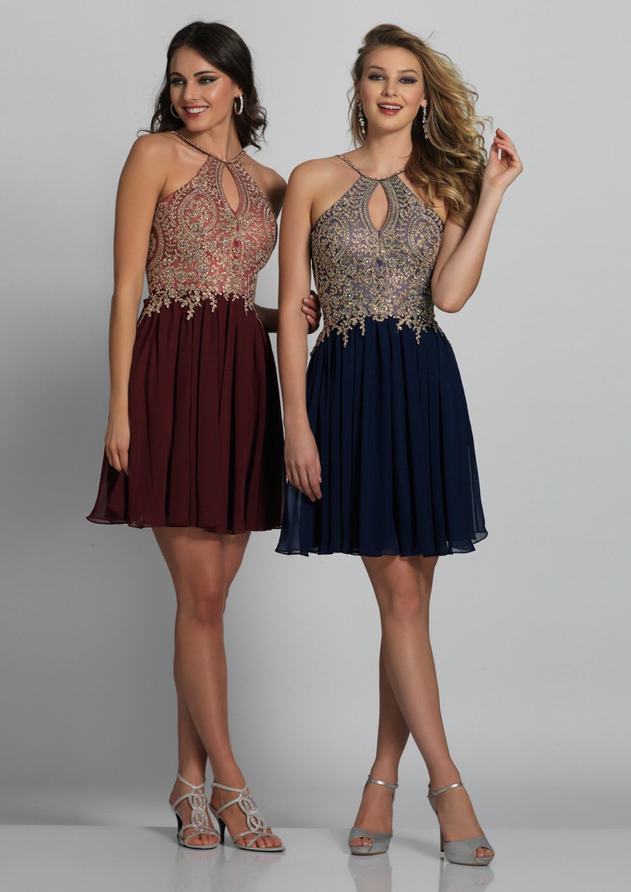 Dave & Johnny - A6226 Ornate Halter Cutout A-Line Dress
