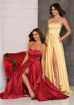 A-line Floor Length Silk Scoop Neck Full-Skirt Open-Back Fitted Slit Natural Waistline Spaghetti Strap Evening Dress with a Brush/Sweep Train