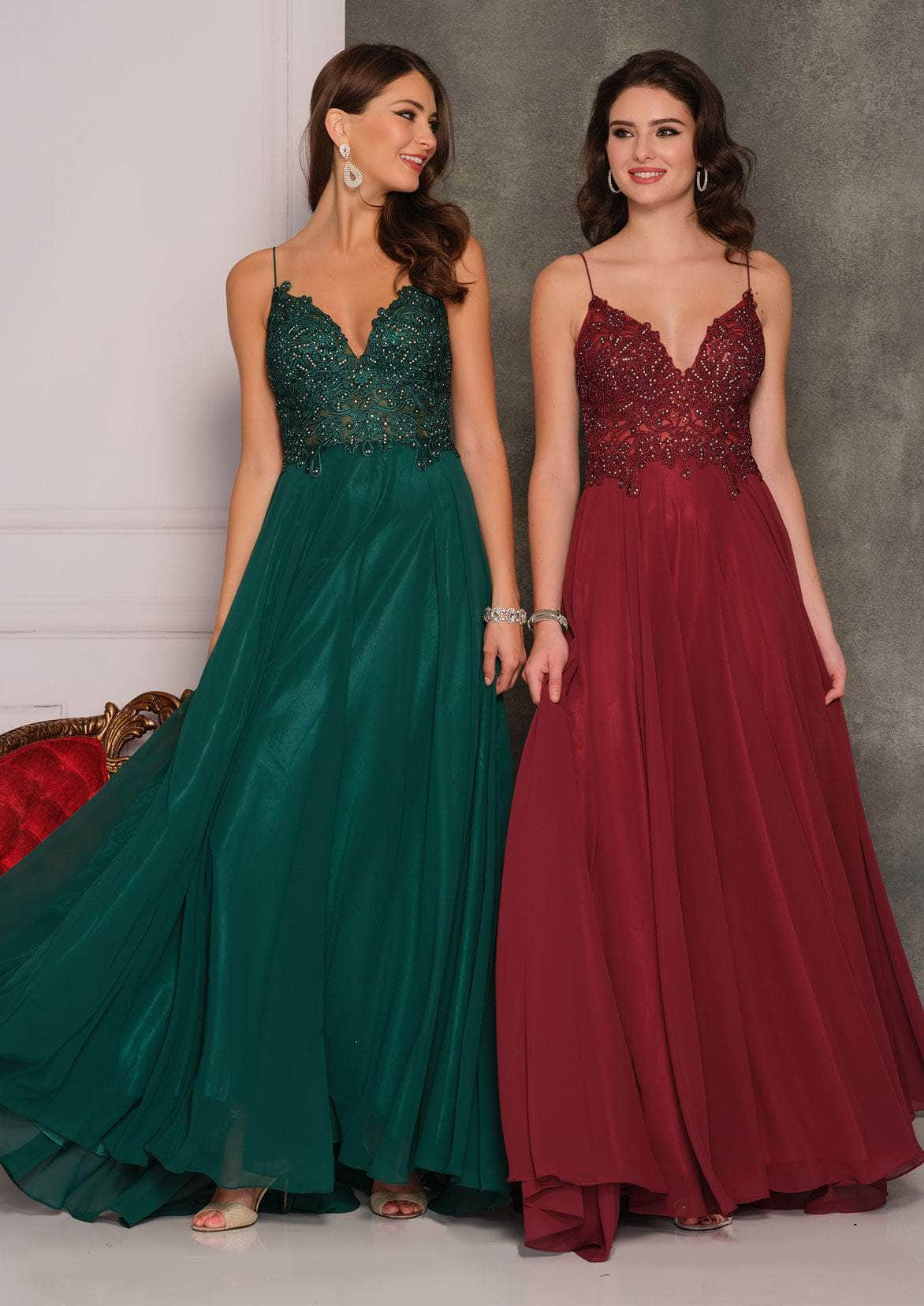 Dave & Johnny - A7248 Semi Sheer Lace Top Spaghetti Strap Prom Dress
