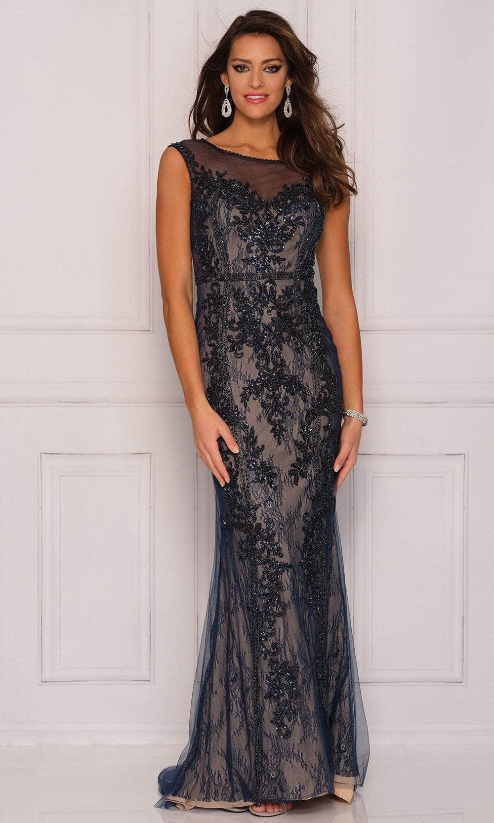Dave & Johnny A8442 - Sheer Bateau Sweetheart Evening Gown
