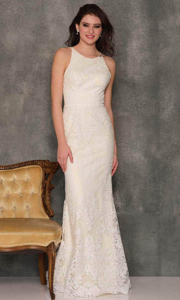 Sheath Mermaid Open-Back Hidden Back Zipper Natural Waistline Jeweled Neck Sheath Dress/Wedding Dress