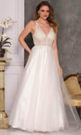 A-line V-neck Floor Length Mesh Open-Back Goddess Hidden Back Zipper Keyhole Sleeveless Natural Waistline Wedding Dress