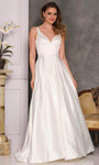 A-line V-neck Fit-and-Flare Natural Waistline Sleeveless Satin Hidden Back Zipper Fitted Open-Back Cutout Wedding Dress with a Brush/Sweep Train