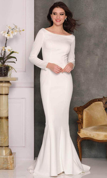 V-neck Long Sleeves Fit-and-Flare Mermaid Hidden Back Zipper Open-Back Fitted Sheer Sheer Back Natural Waistline Floral Print Bateau Neck Wedding Dress with a Brush/Sweep Train