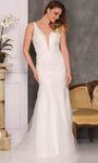 Sophisticated V-neck Sleeveless Mermaid General Print Natural Waistline Open-Back Cutout Hidden Back Zipper Wedding Dress with a Brush/Sweep Train