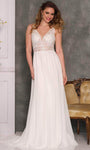 A-line V-neck Lace Natural Waistline Sheer Hidden Back Zipper Embroidered Open-Back Sleeveless Plunging Neck Wedding Dress with a Brush/Sweep Train