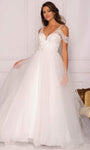 A-line V-neck Sweetheart Cold Shoulder Short Sleeves Sleeves Natural Waistline Open-Back Sheer Hidden Back Zipper Wedding Dress with a Brush/Sweep Train