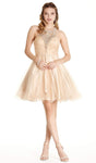 A-line Natural Waistline Halter Sweetheart Sleeveless Illusion Sheer Back Zipper Short Homecoming Dress/Prom Dress