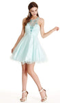 A-line Halter Sweetheart Natural Waistline Sleeveless Back Zipper Sheer Illusion Short Homecoming Dress/Prom Dress