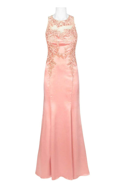 Applique Fitted Back Zipper Cutout Fit-and-Flare Mermaid Floor Length Jeweled Neck Natural Waistline Sleeveless Dress