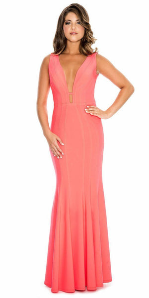 V-neck Sheath Sleeveless Back Zipper Piping V Back Fitted Natural Waistline Plunging Neck Sheath Dress