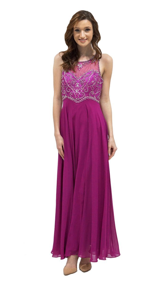 Decode 1.8 - 184057 Beaded Embellished Racerback Flowy Evening Gown
