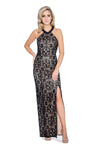 Sophisticated Sequined Cutout Slit Fitted Halter Natural Waistline Floor Length Sheath Sleeveless Sheath Dress