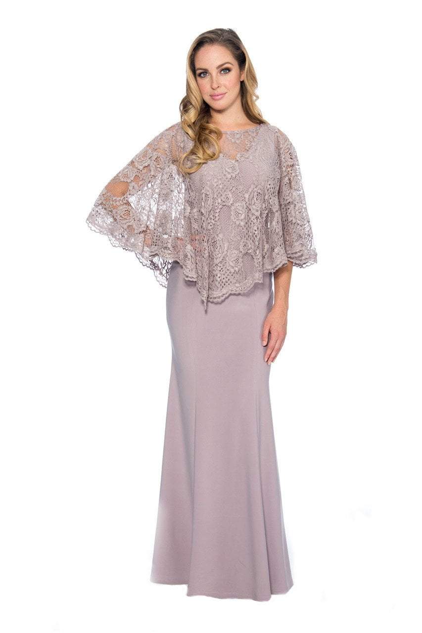 Decode 1.8 - 184553 Jersey Knit Long Gown with Lace Cape
