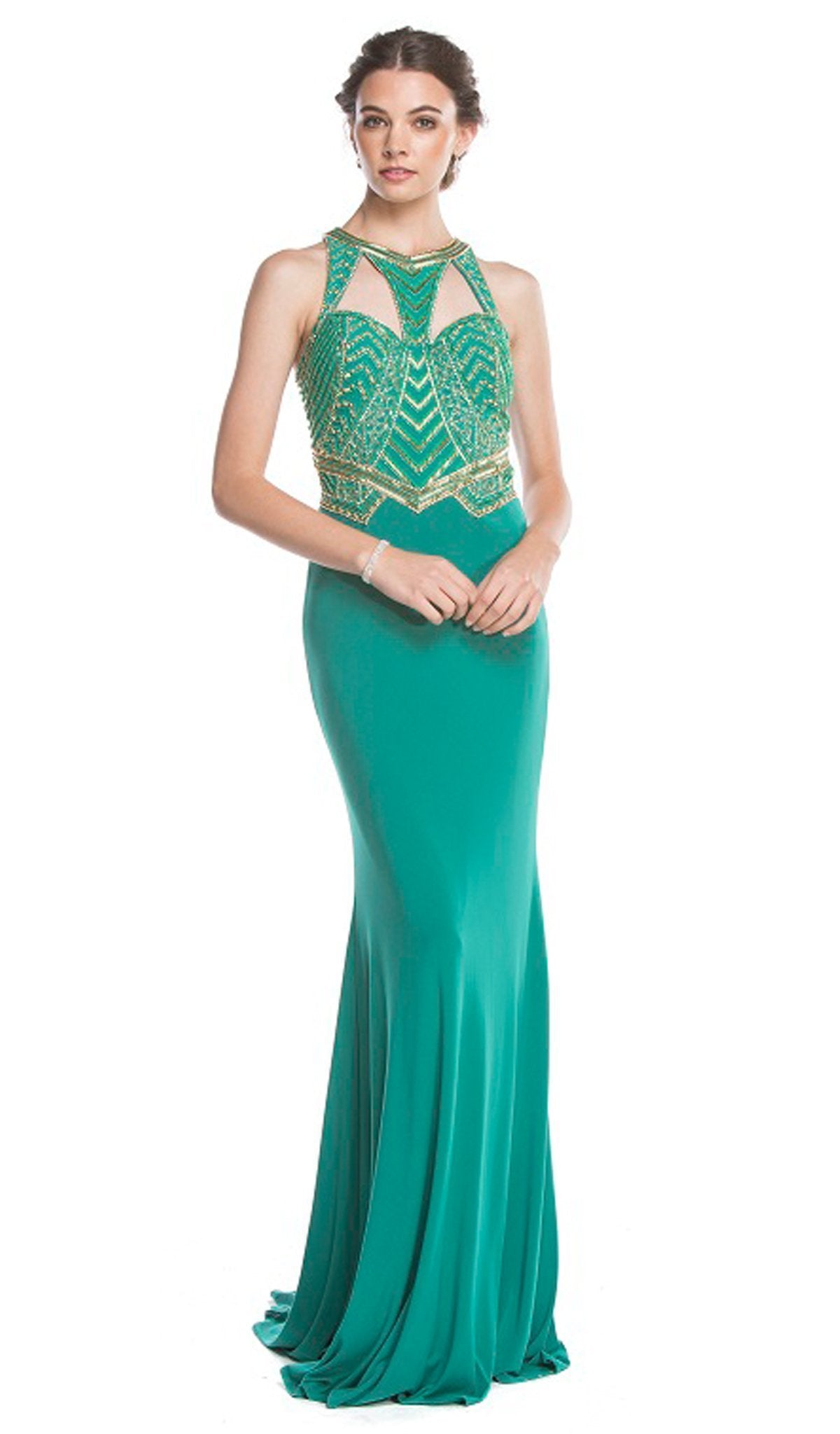 Aspeed Design - Elegant Embellished Halter Sheath Prom Dress
